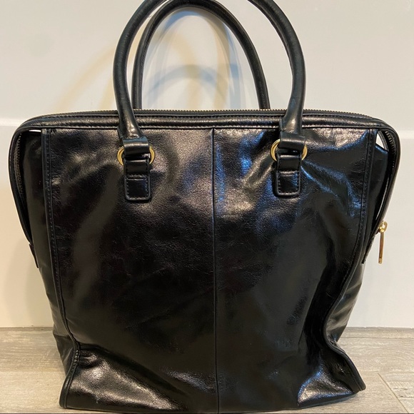 Badgley Mischka Vintage Black Leather Gold Accent Bag - Picture 2 of 13